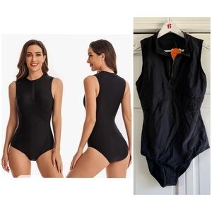 NWT One Piece Sleeveless Swimsuit Athletic Zipper Surfing Swimwear Bathing Suit